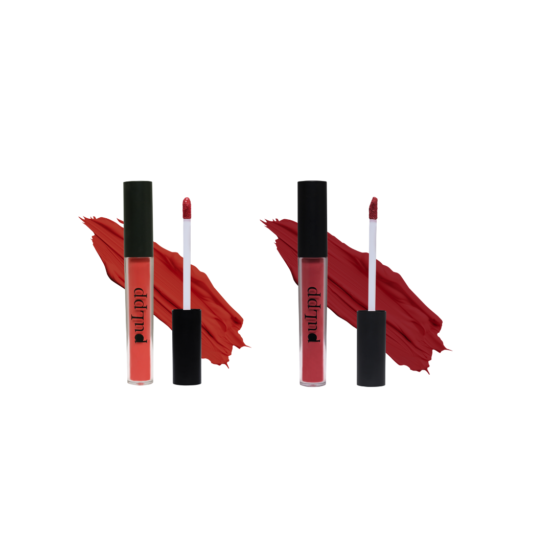 PULPP Combo of Matte Lipstick for women 3.5 ml (Pack of 2) Hydrating and long-lasting, Perfect for Everyday Wear (Soft Peach & Bold Red)